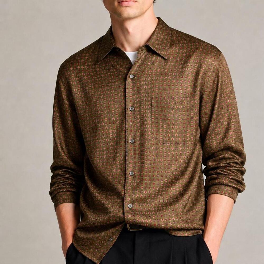 90s Banana Republic Italian 100% Silk Medallion Print Button Down Shirt Size XL